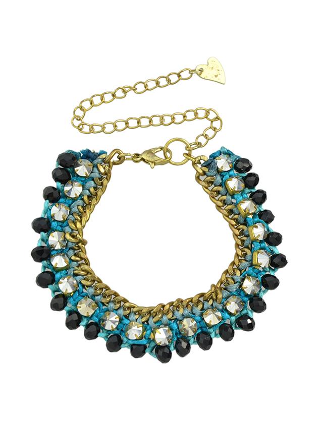 Romwe Wide Rhinestone Metal Chain Bracelet