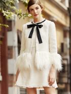 Romwe White Faux Fur Trim Tweed Blazer