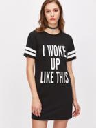 Romwe Black Varsity Print Short Sleeve Tee Dress