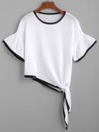 Romwe White Contrast Trim Asymmetrical Knit Top
