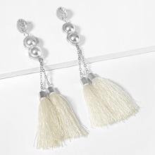 Romwe Faux Pearl & Tassel Drop Earrings