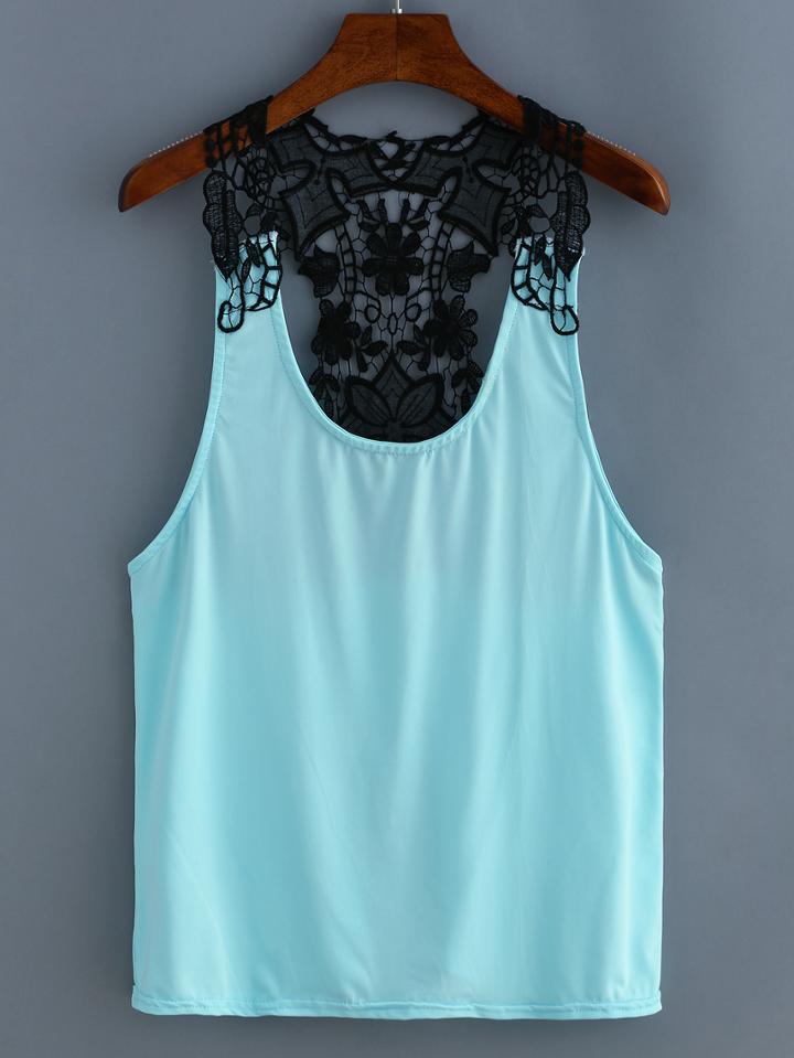 Romwe Contrast Crochet Racerback Tank Top