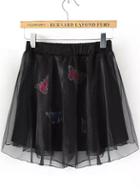 Romwe Elastic Waist Butterfly Patch Pleated Black Skirt