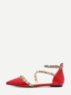 Romwe Red Pointed Out Studded Sandals