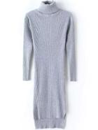 Romwe Turtleneck Dip Hem Split Side Grey Sweater Dress