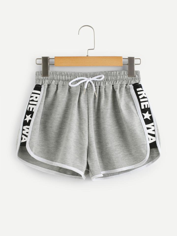 Romwe Drawstring Waist Contrast Panel Side Ringer Shorts