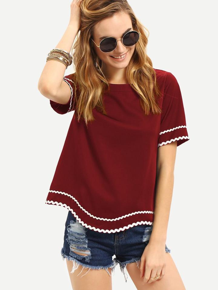 Romwe Wave Lace Trim Curved Hem Top
