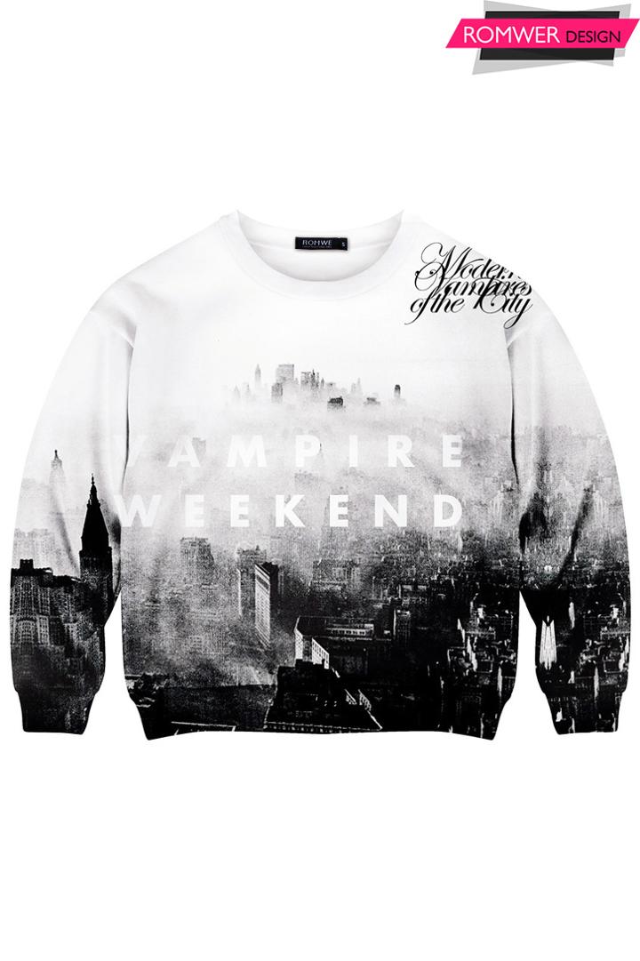 Romwe This Is Print Grey Castle Print Sweatshirt