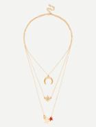 Romwe Star & Moon Pendant Layered Chain Necklace