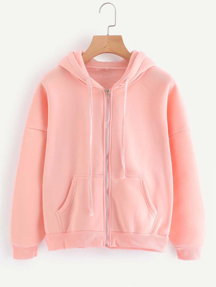 Romwe Drop Shoulder Zip Up Hoodie