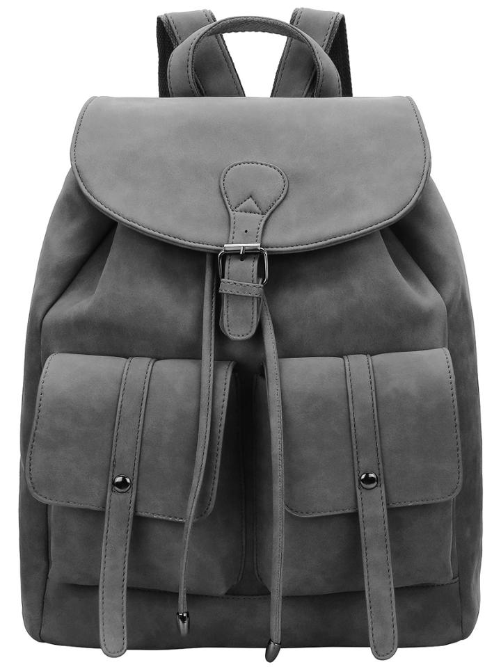 Romwe Grey Magnetic Flap Over Backpacks
