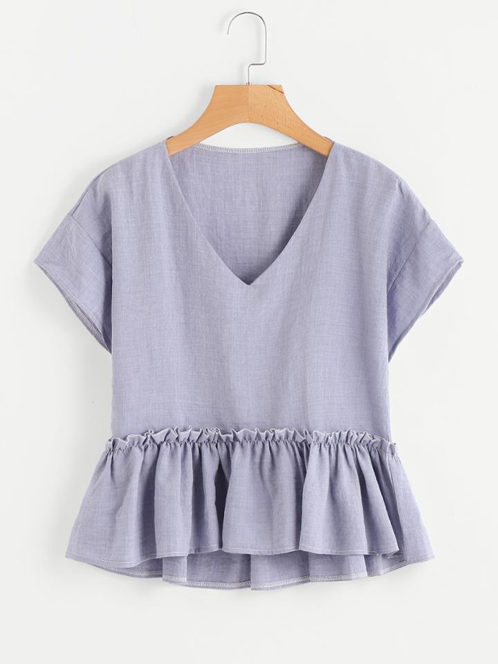 Romwe V-neckline Frill Hem Blouse
