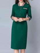 Romwe Green Striped Belted Pockets Sheath Dress