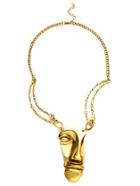 Romwe Antique Gold Half A Face Pendant Necklace