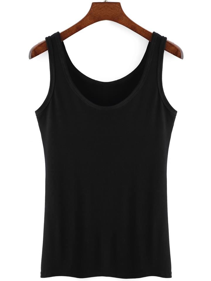Romwe Round Neck Slim Black Tank Top