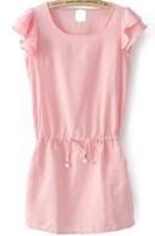 Romwe Ruffle Bead Drawstring Waist Pink Dress