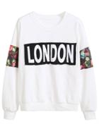 Romwe White Letters And Floral Patchwork Sweatshirt