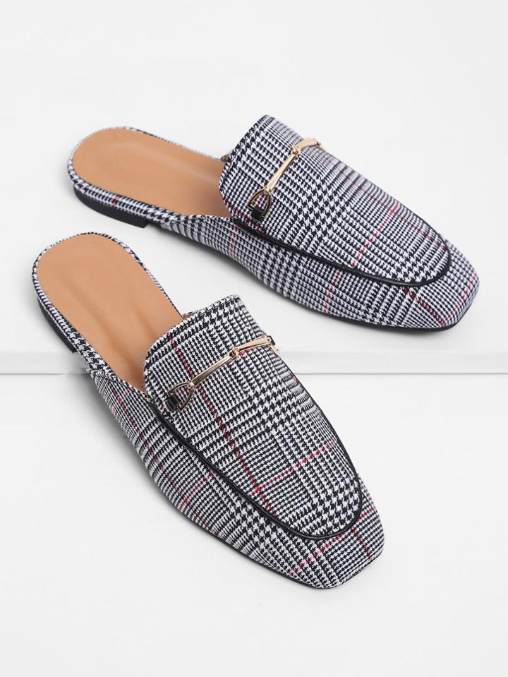Romwe Square Toe Houndstooth Print Flats