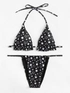 Romwe Star Print Halter Bikini Set
