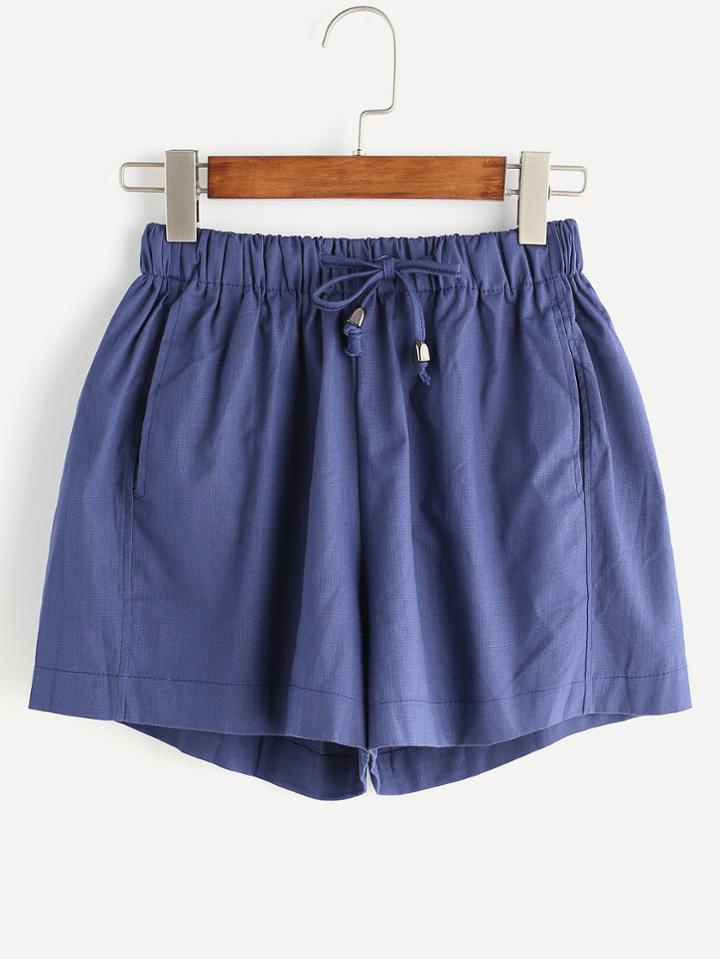 Romwe Navy Drawstring Waist Casual Shorts