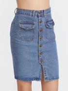 Romwe Blue Single Breasted Pockets Bodycon Denim Skirt