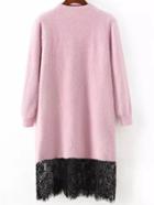 Romwe Mock Neck Contrast Lace Pink Sweater Dress