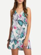 Romwe Tropical Print Cutout Swing Dress