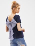 Romwe Exaggerated Striped Bow Embellished T-shirt