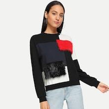 Romwe Cut And Sew Faux Fur Sweatshirt