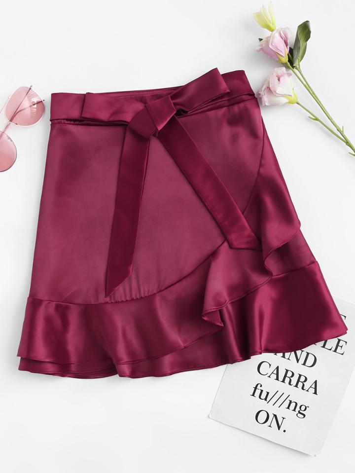 Romwe Ruffle Trim Overlap Skirt