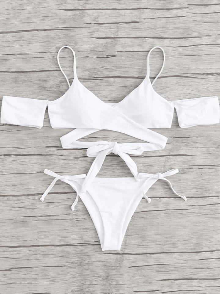 Romwe Crisscross Knot Solid Bikini Set