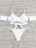 Romwe Crisscross Knot Solid Bikini Set