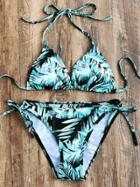 Romwe Turquoise Tropical Print Triangle Bikini Set