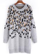 Romwe Long Sleeve Leopard Sweater Dress