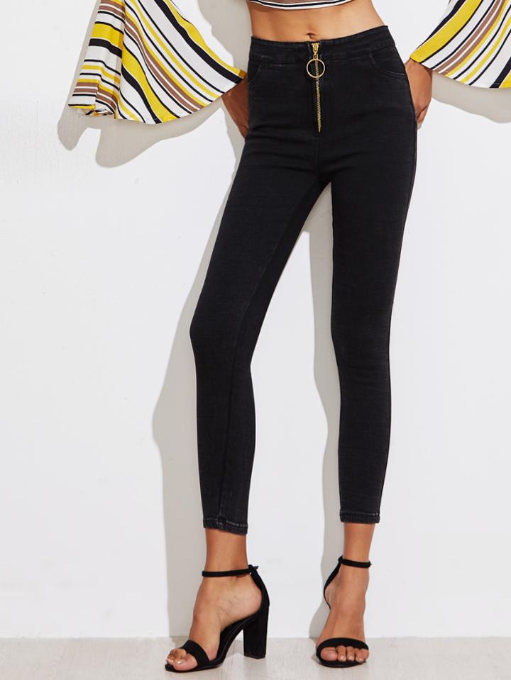 Romwe Zip Up Waist Skinny Pants