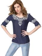 Romwe Round Neck Embroidered Top