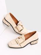 Romwe Beige Buckle Design Square Toe Shoes