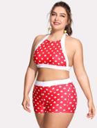 Romwe Polka Dot Contrast Trim Bikini Set