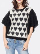 Romwe Heart Pattern Dolman Fuzzy Sweater