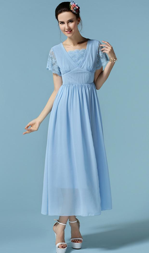 Romwe Short Sleeve Lace Insert Chiffon Dress