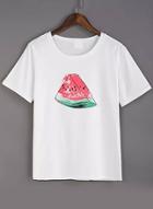 Romwe Watermelon Print White T-shirt