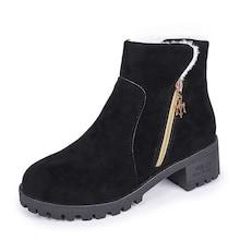 Romwe Side Zip Faux Fur Lined Suede Boots