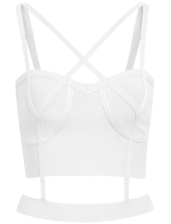 Romwe Cross Strap Crop White Vest