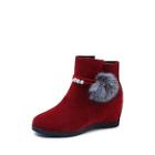 Romwe Fluffy Pom Pom Decor Side Zip Boots