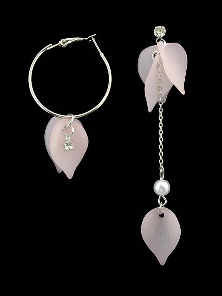 Romwe Pink Color Leaves Asymmetrical Exquisite Earrings