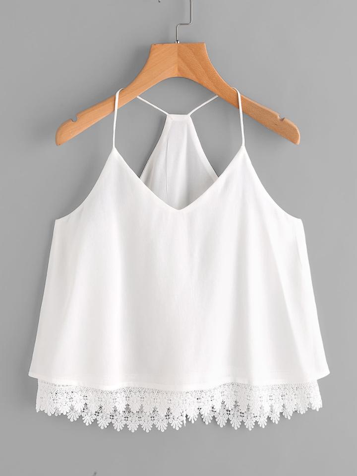 Romwe Contrast Lace Hem Cami Top
