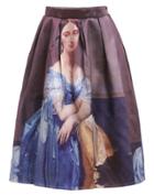 Romwe Mona Lisa Print Flare Skirt