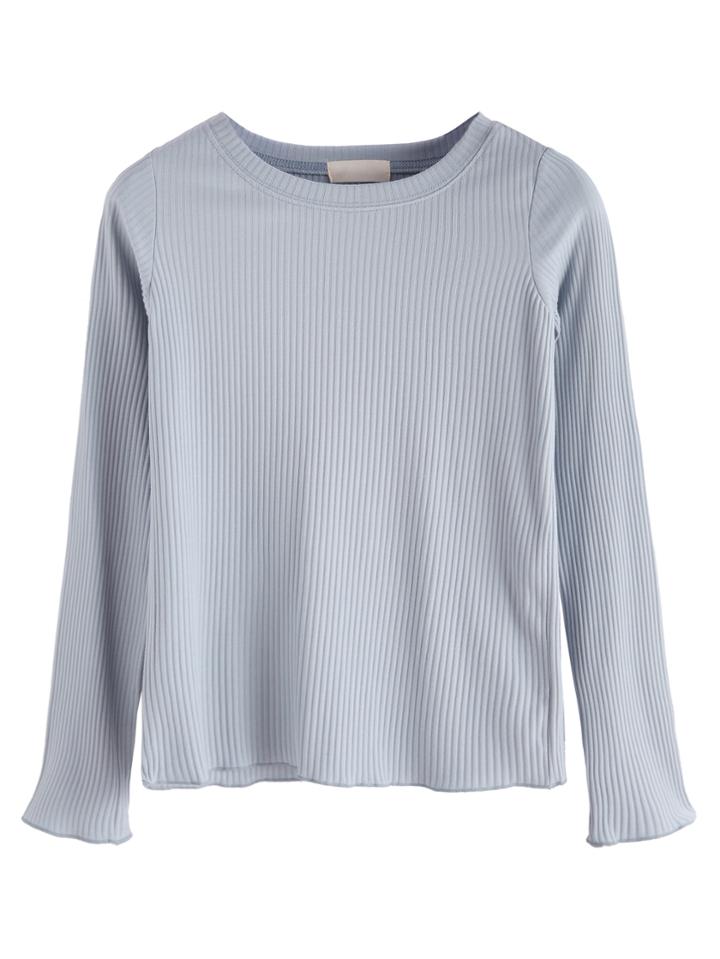 Romwe Pale Blue Plain Ribbed Sweater