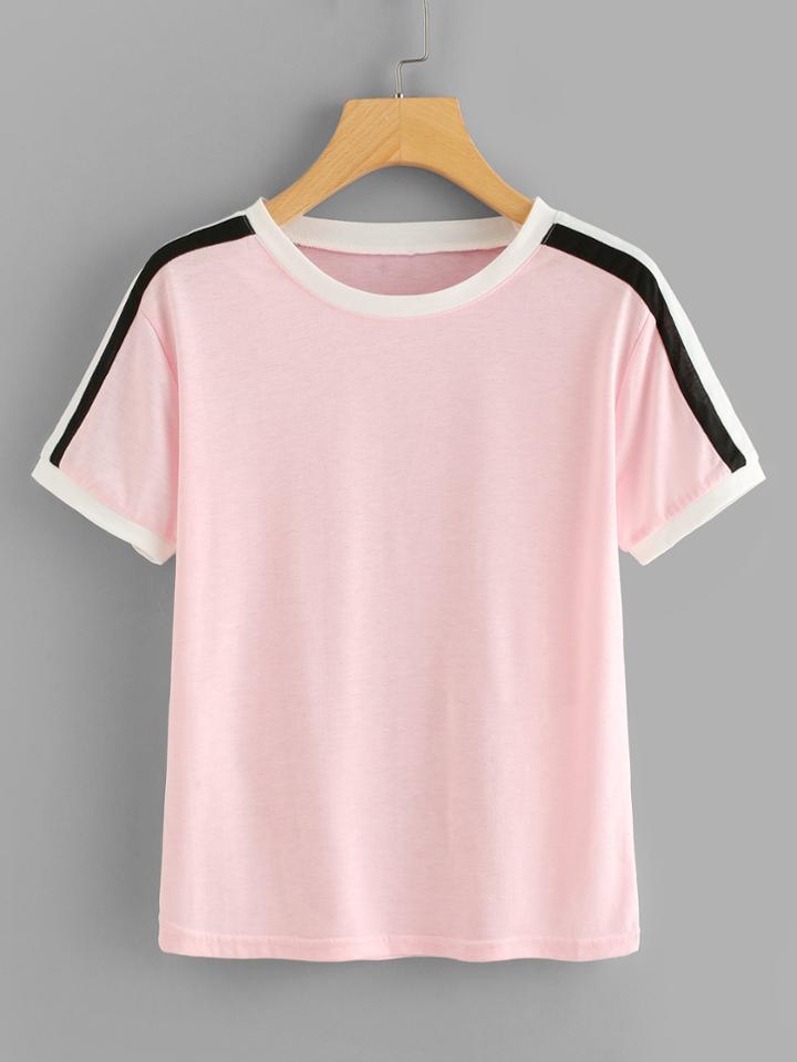 Romwe Striped Sleeve Tee