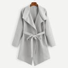 Romwe Solid Waterfall Neck Trench Coat